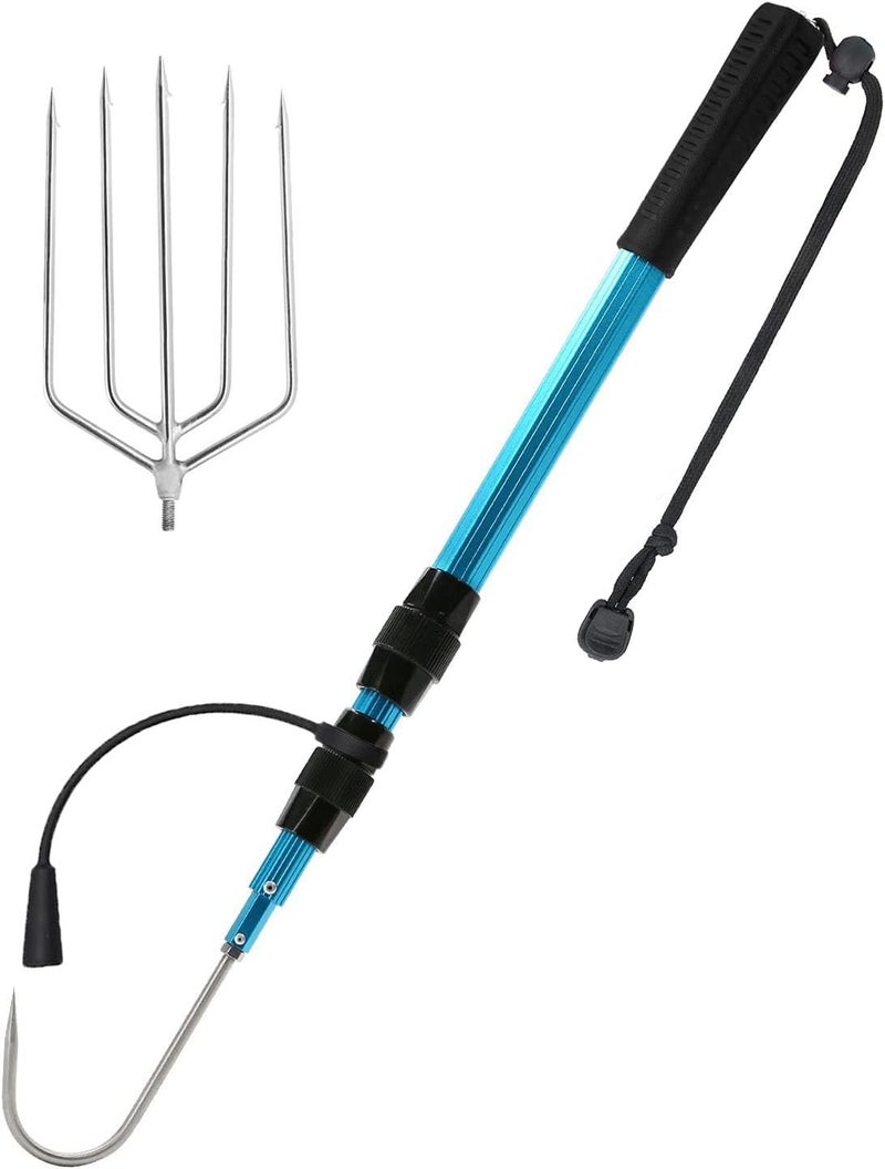SAN LIKE SANLIKE Telescopic Fish Gaff with Stainless Sea Fishing Spear Hook Tackle, Soft Rubber Handle Aluminium Alloy Pole for Saltwater Offshore Ice Tool - Image 1